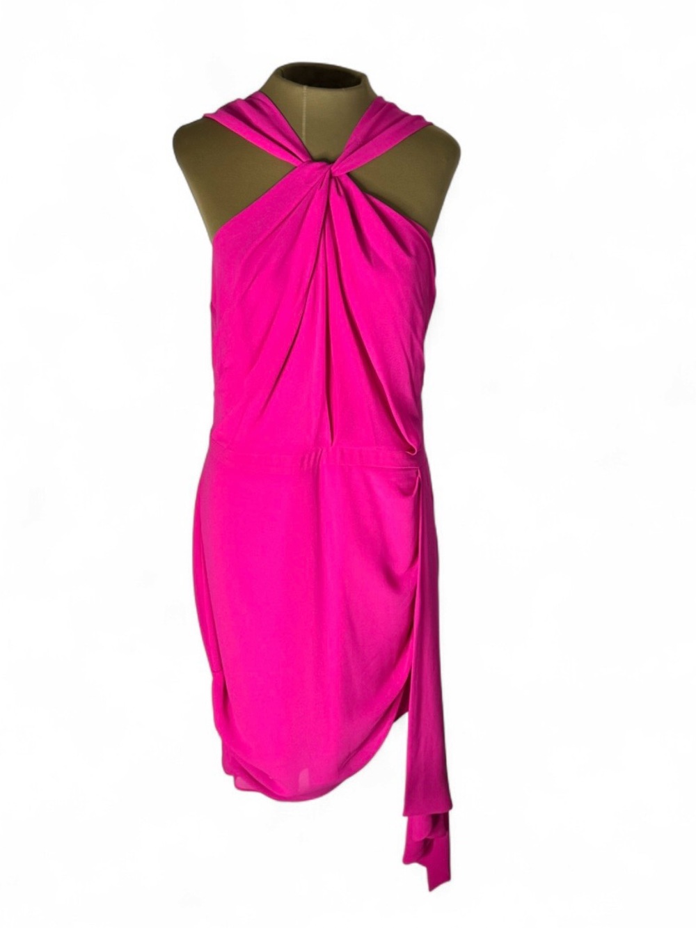 Badgley Mischka Hot Pink One-Shoulder Twist Dress